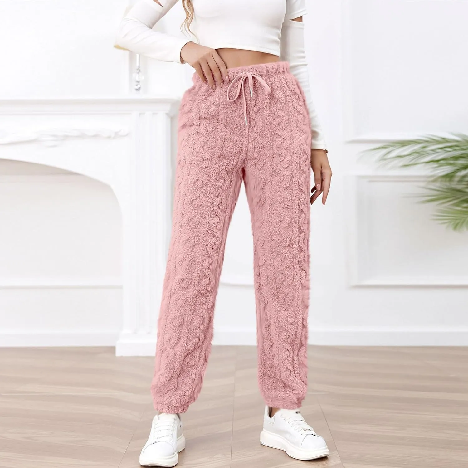 Casual Furry Plush Soft Sweatpants for Women Lounge Sleepwear Flannel Pajama Pants Home Wear Fleece Joggers