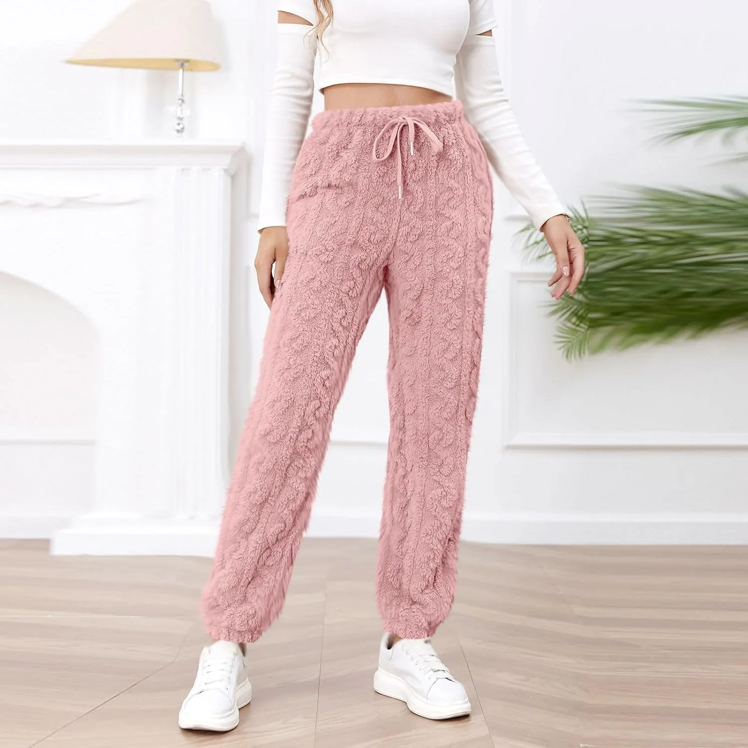 Casual Furry Plush Soft Sweatpants for Women Lounge Sleepwear Flannel Pajama Pants Home Wear Fleece Joggers