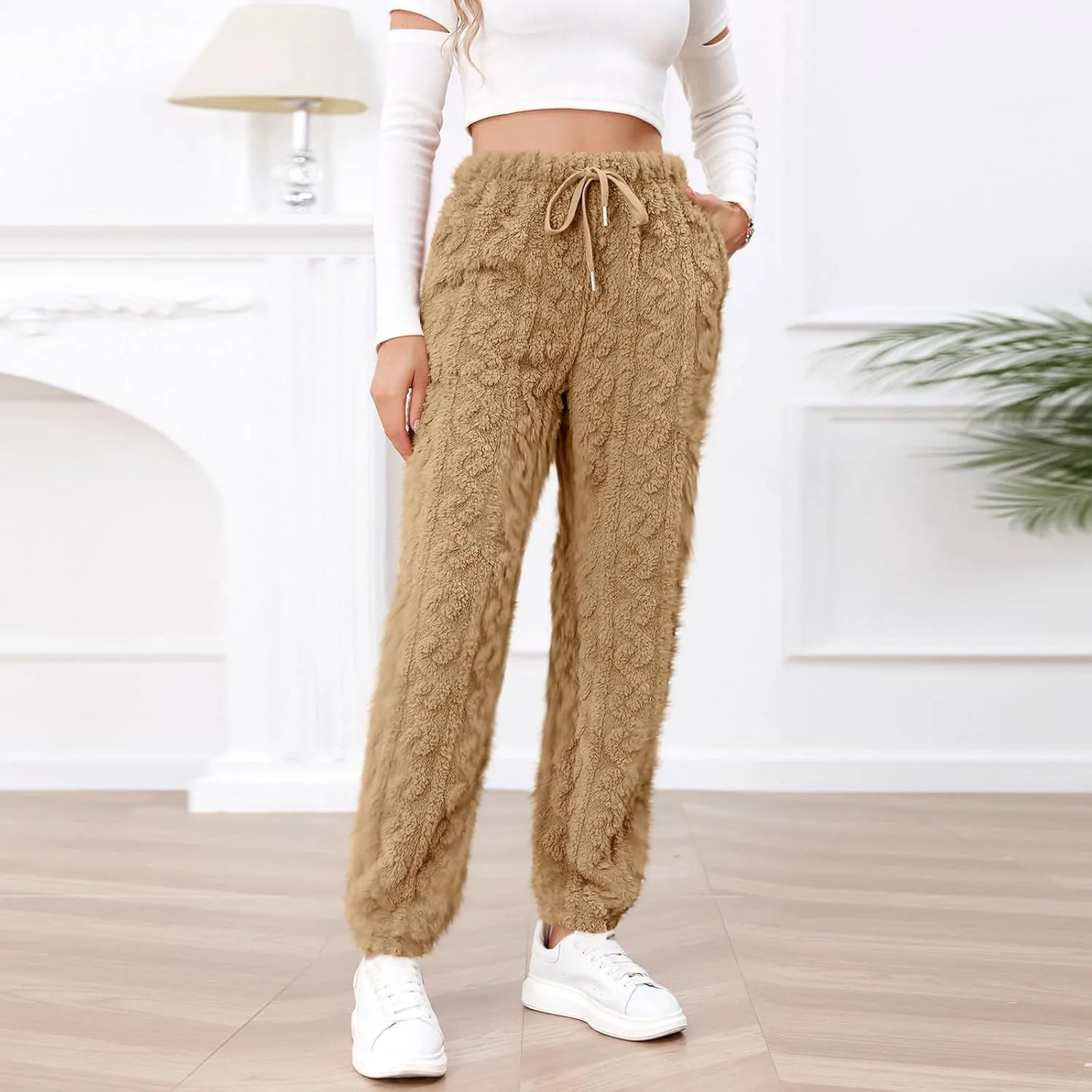 Casual Furry Plush Soft Sweatpants for Women Lounge Sleepwear Flannel Pajama Pants Home Wear Fleece Joggers
