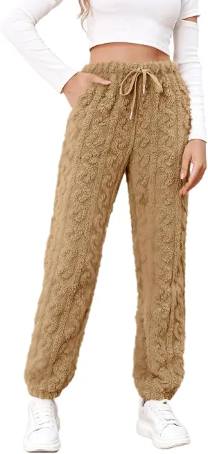 Casual Furry Plush Soft Sweatpants for Women Lounge Sleepwear Flannel Pajama Pants Home Wear Fleece Joggers