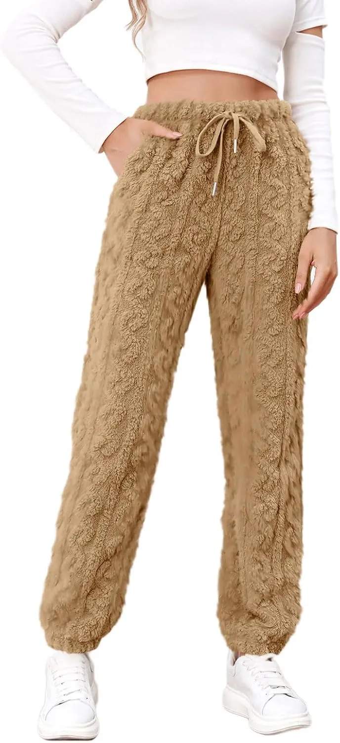 Casual Furry Plush Soft Sweatpants for Women Lounge Sleepwear Flannel Pajama Pants Home Wear Fleece Joggers