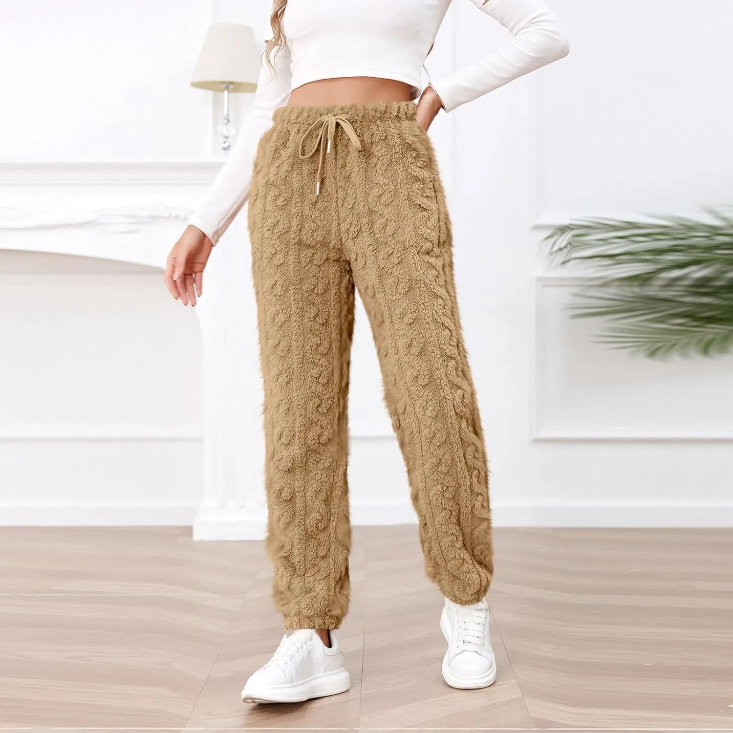 Casual Furry Plush Soft Sweatpants for Women Lounge Sleepwear Flannel Pajama Pants Home Wear Fleece Joggers