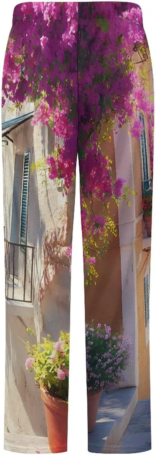 Cherry Blossoms Town Women's Pajama Pants Fleece Warm Pj Bottoms Sleepwear Lounge Pants Loungewear