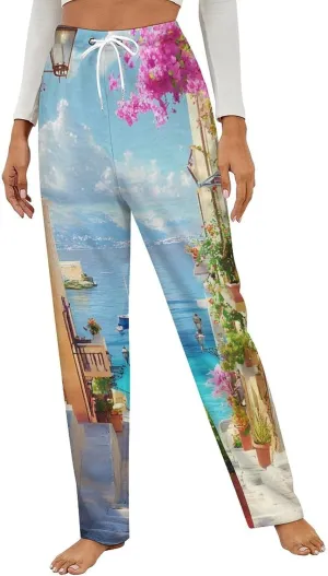 Cherry Blossoms Town Women's Pajama Pants Fleece Warm Pj Bottoms Sleepwear Lounge Pants Loungewear