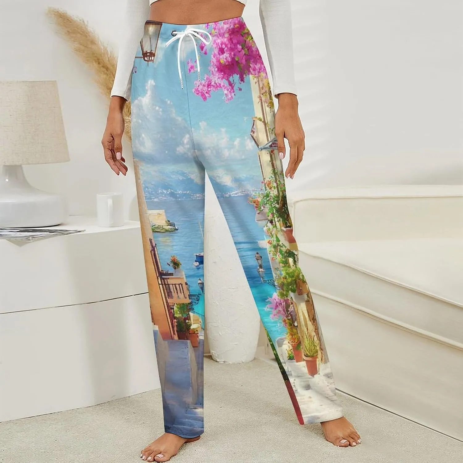 Cherry Blossoms Town Women's Pajama Pants Fleece Warm Pj Bottoms Sleepwear Lounge Pants Loungewear