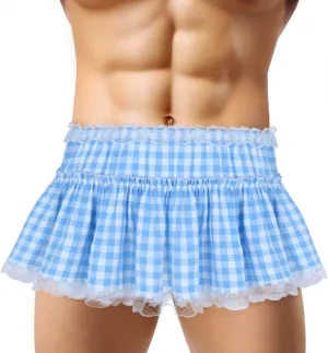 CHICTRY Men's Women Adult Short Pleated Gingham Mini Skirt Lace Frilly Ruffles Lingerie