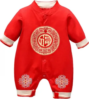 Chinese Baby Red Outfit Newborn Infant Boy Girl Bodysuit Chinese New Year Tang Suit