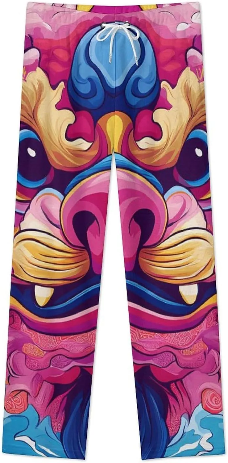 Chinese Lion Dances Women's Pajama Pants Fleece Warm Pj Bottoms Sleepwear Lounge Pants Loungewear
