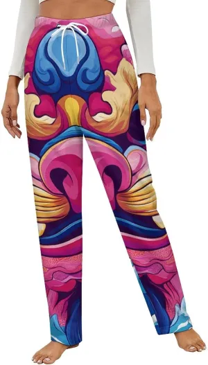 Chinese Lion Dances Women's Pajama Pants Fleece Warm Pj Bottoms Sleepwear Lounge Pants Loungewear