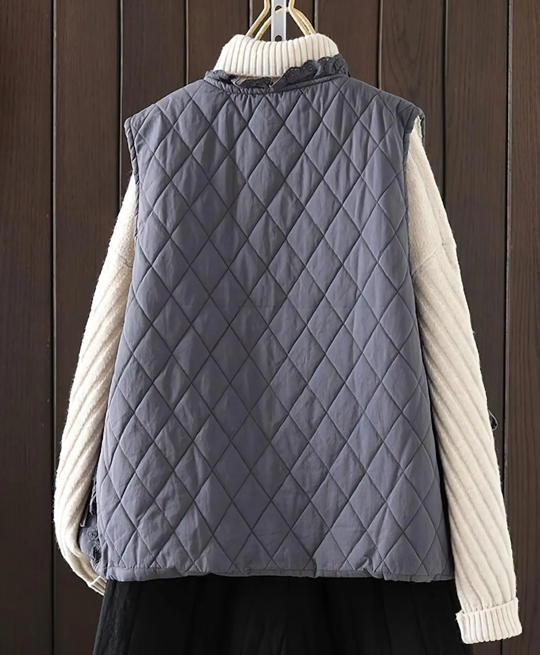 chouyatou Women's Fall Winter Floral Embroidered Button Down Cotton Quilted Puffer Down Vest Jacket Outerwear