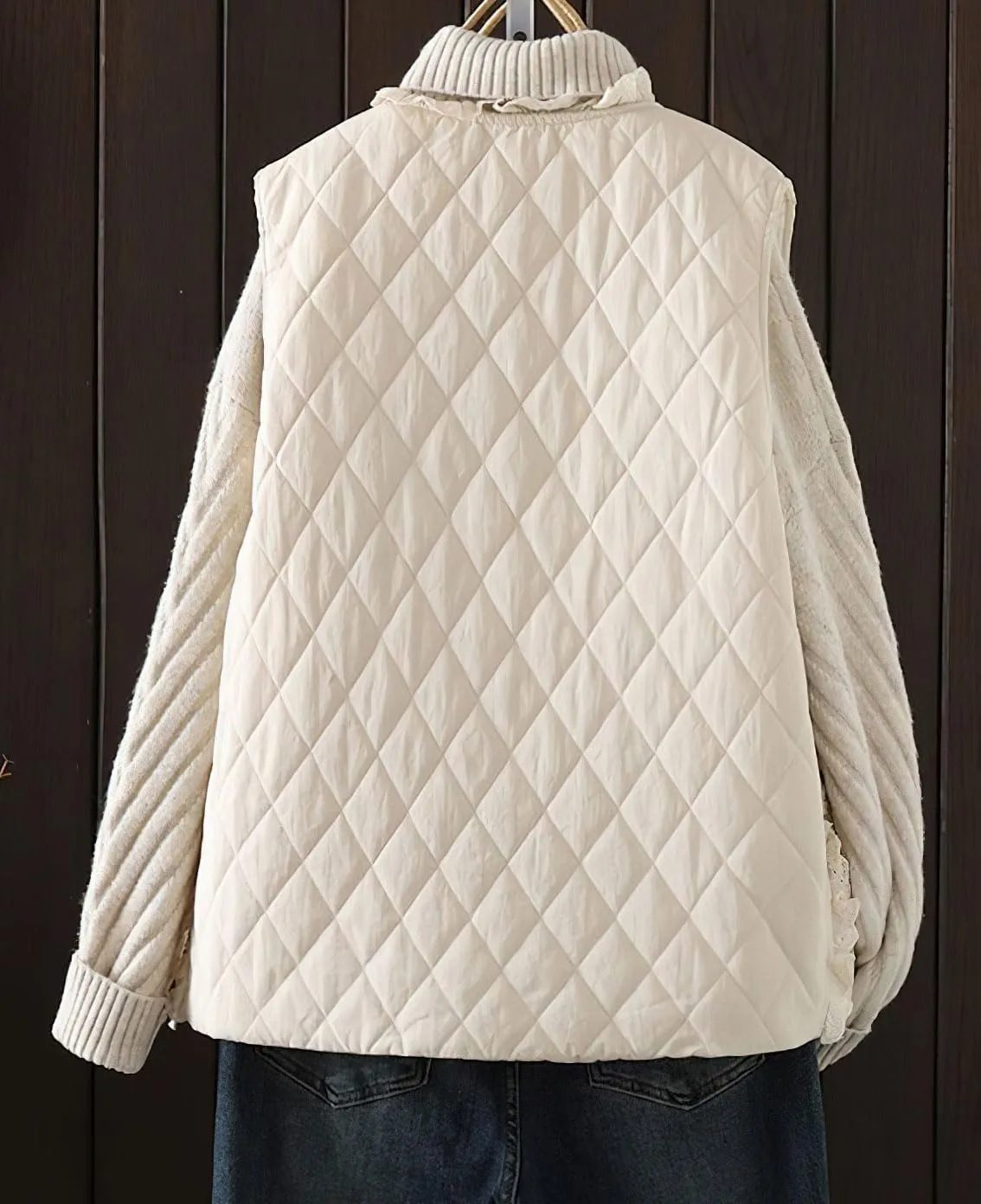 chouyatou Women's Fall Winter Floral Embroidered Button Down Cotton Quilted Puffer Down Vest Jacket Outerwear