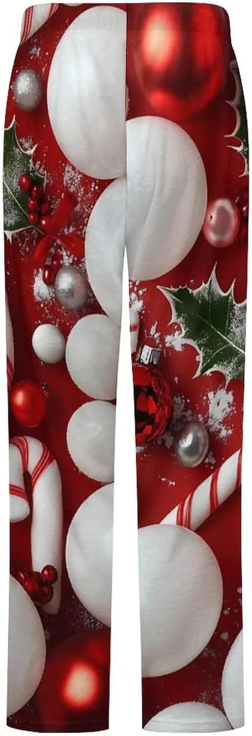 Christmas Candy Women's Pajama Pants Fleece Warm Pj Bottoms Sleepwear Lounge Pants Loungewear