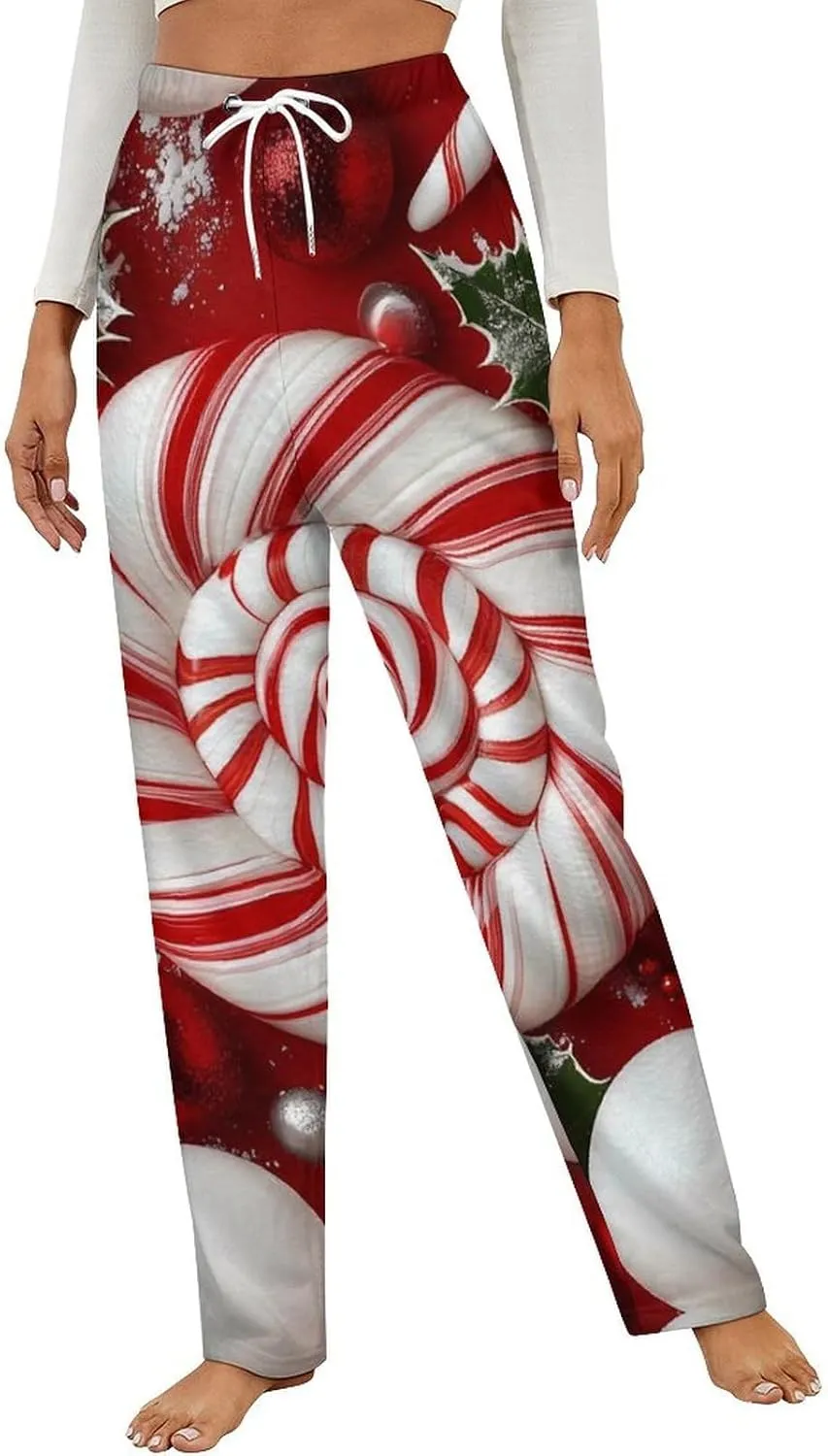Christmas Candy Women's Pajama Pants Fleece Warm Pj Bottoms Sleepwear Lounge Pants Loungewear