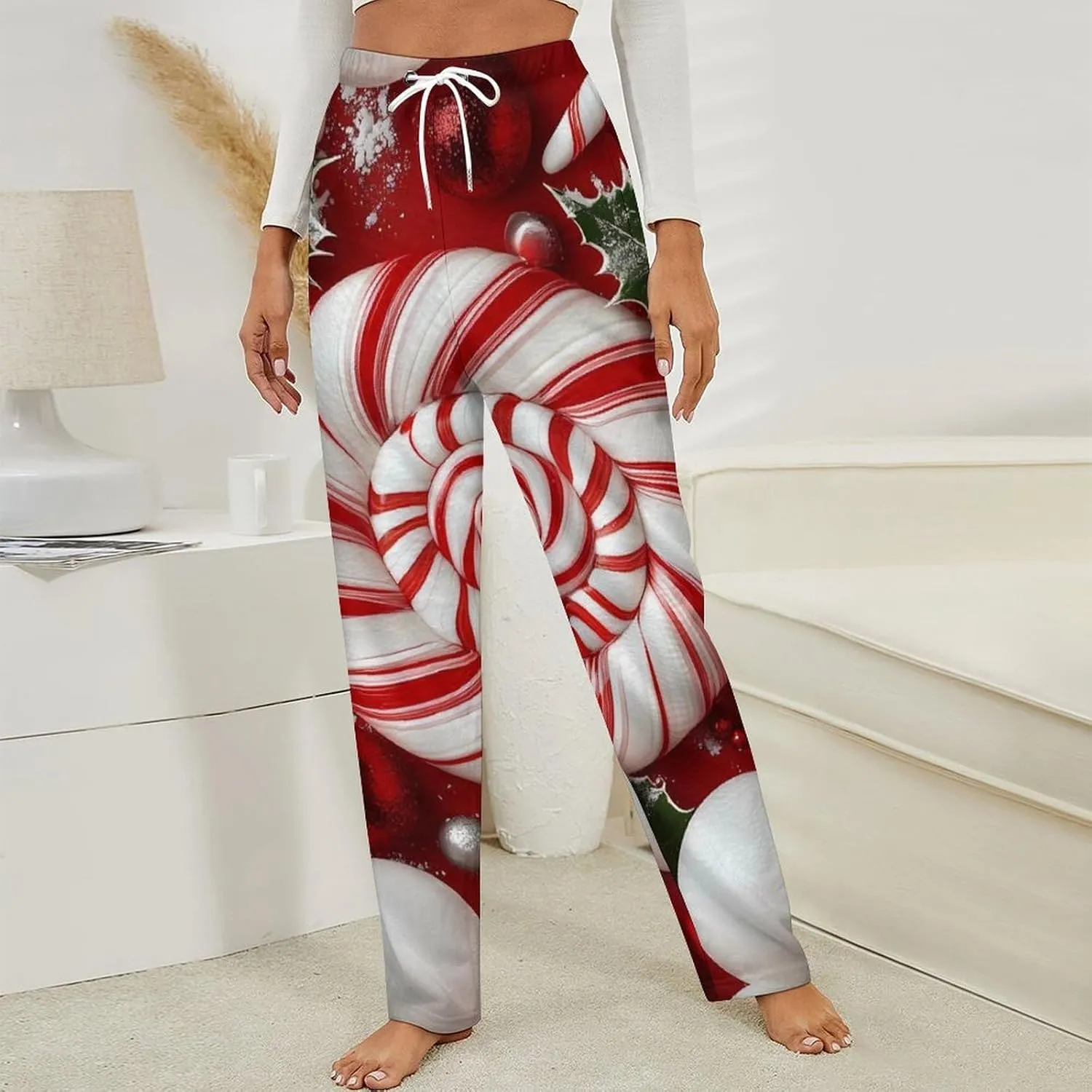 Christmas Candy Women's Pajama Pants Fleece Warm Pj Bottoms Sleepwear Lounge Pants Loungewear