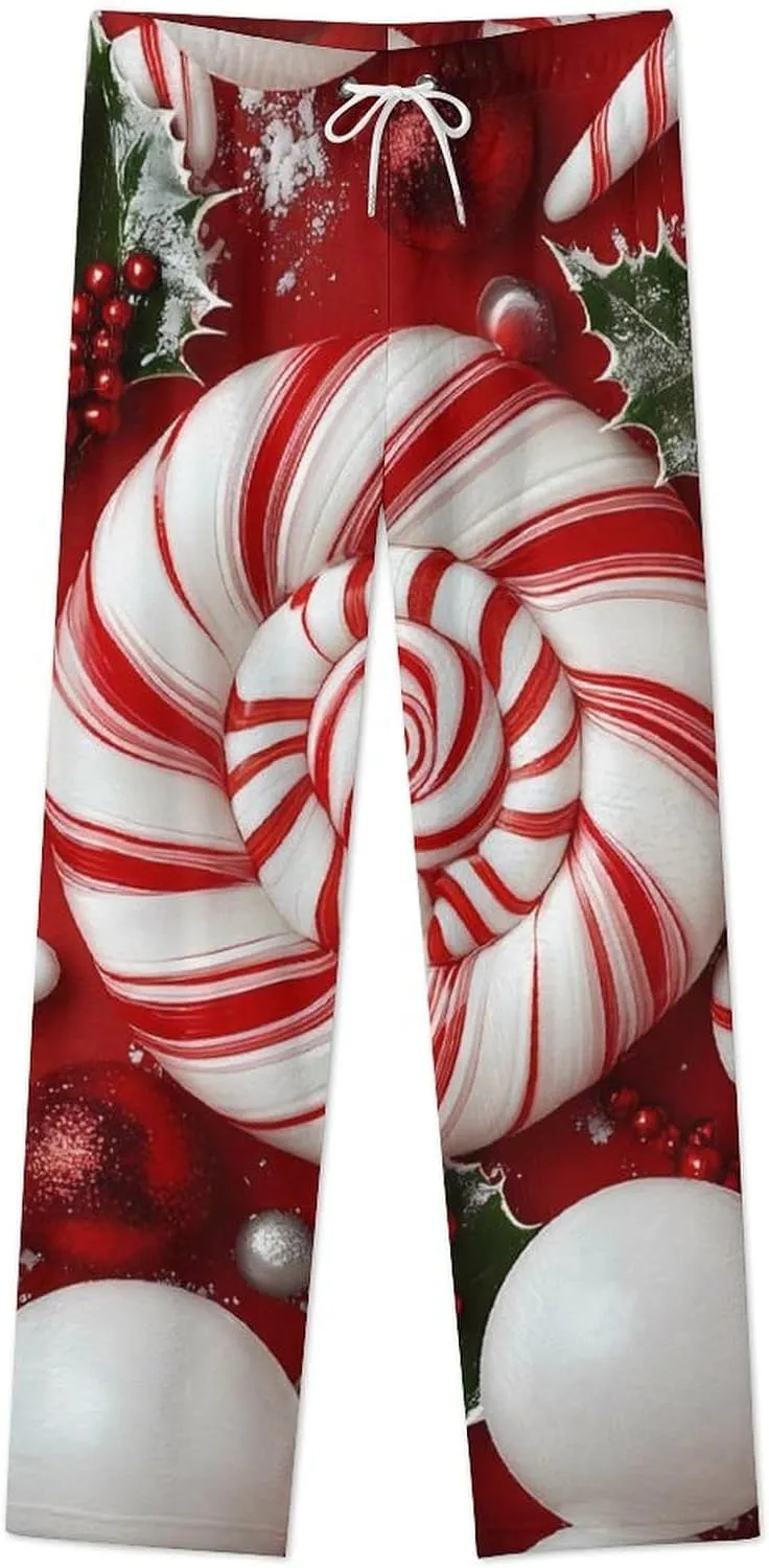 Christmas Candy Women's Pajama Pants Fleece Warm Pj Bottoms Sleepwear Lounge Pants Loungewear