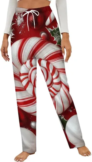 Christmas Candy Women's Pajama Pants Fleece Warm Pj Bottoms Sleepwear Lounge Pants Loungewear