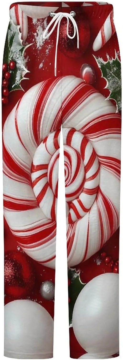 Christmas Candy Women's Pajama Pants Fleece Warm Pj Bottoms Sleepwear Lounge Pants Loungewear