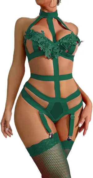 Christmas Lingerie for Women Sexy Velvet Santa Lingerie Floral Mesh Push Up Lace Bralette Xmas Christmas Set