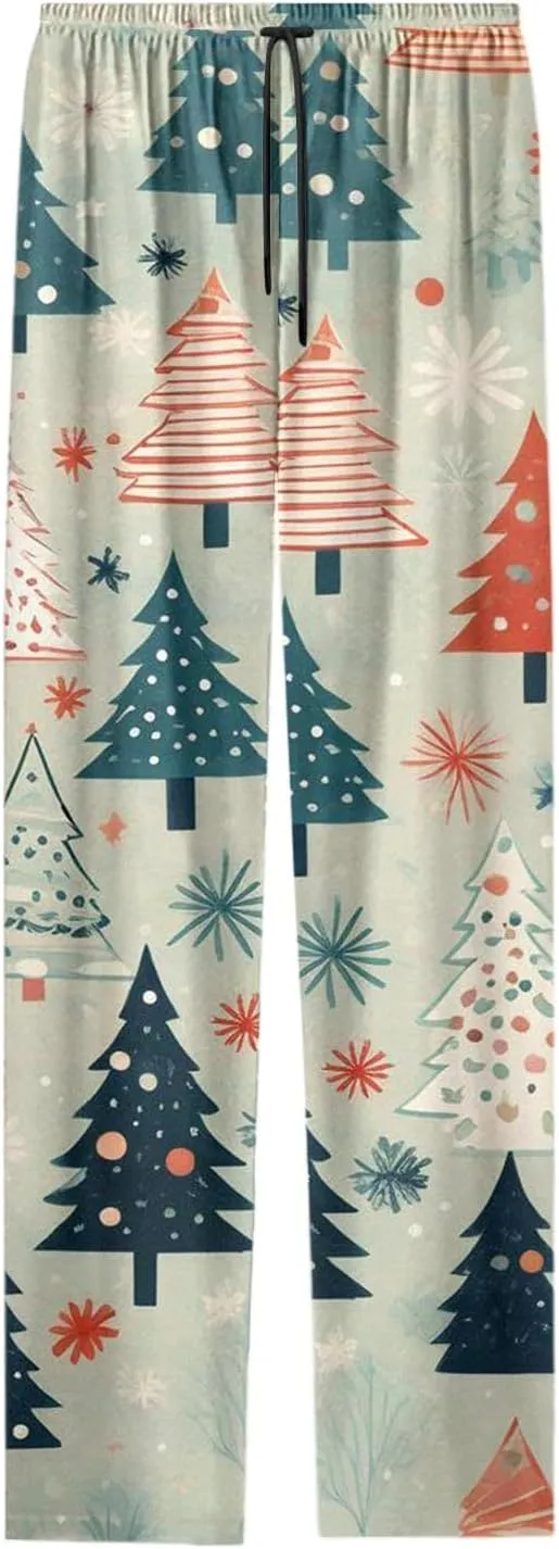 Christmas Womens Pajama Pants Funny Tree Snowflake Print Pj Pant for Men Women Matching Couples Unisex