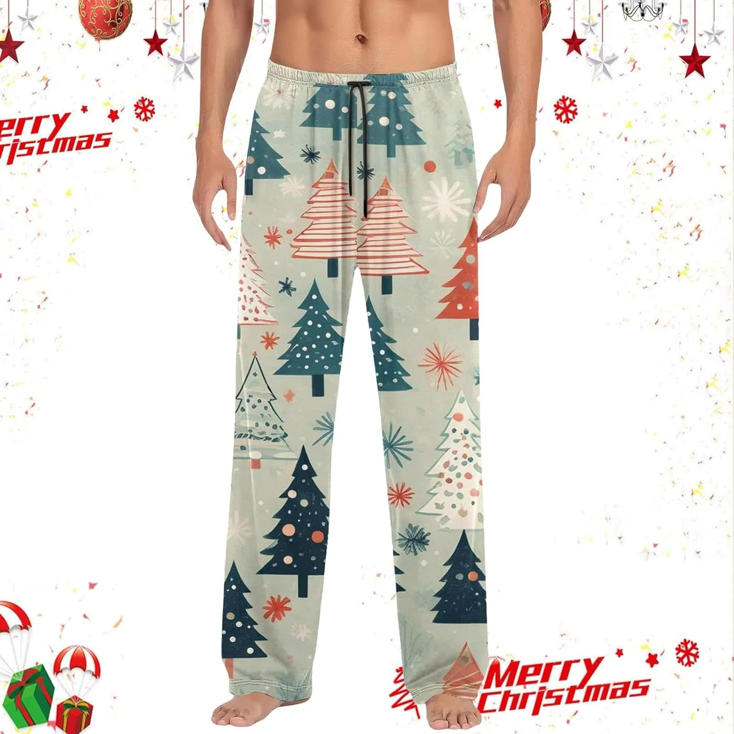 Christmas Womens Pajama Pants Funny Tree Snowflake Print Pj Pant for Men Women Matching Couples Unisex