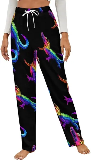 Colorful Crocodile Print Women's Pajama Pants Fleece Warm Pj Bottoms Sleepwear Lounge Pants Loungewear