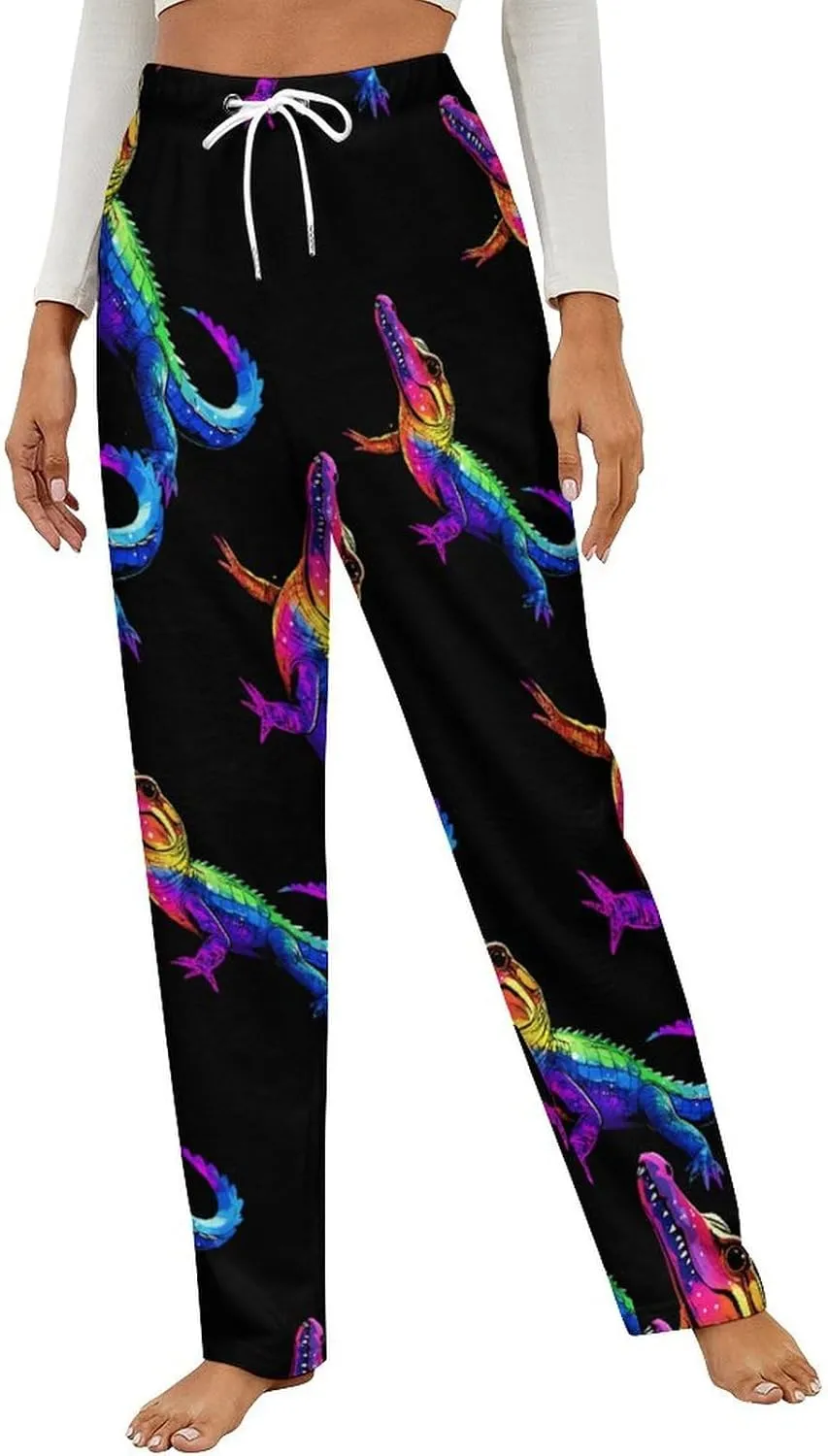Colorful Crocodile Print Women's Pajama Pants Fleece Warm Pj Bottoms Sleepwear Lounge Pants Loungewear