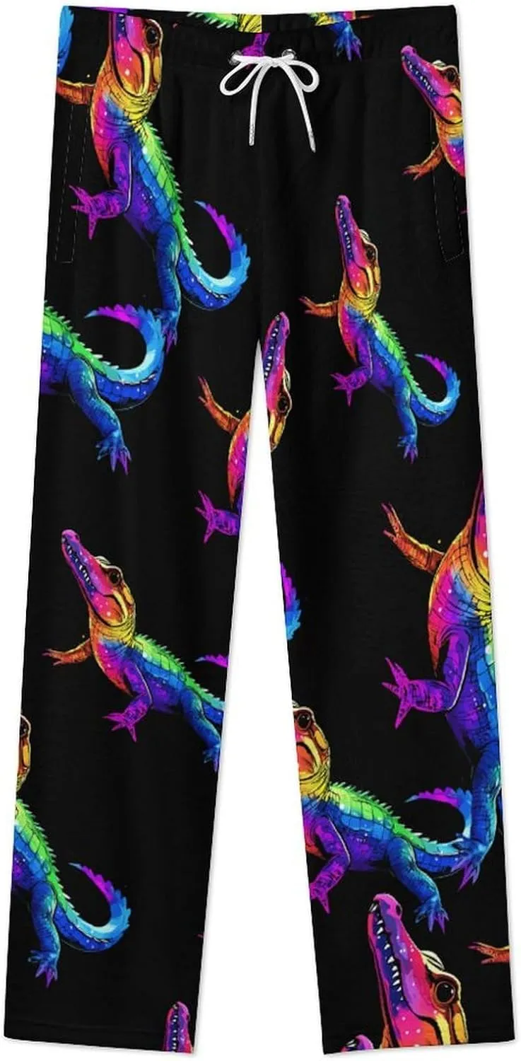 Colorful Crocodile Print Women's Pajama Pants Fleece Warm Pj Bottoms Sleepwear Lounge Pants Loungewear