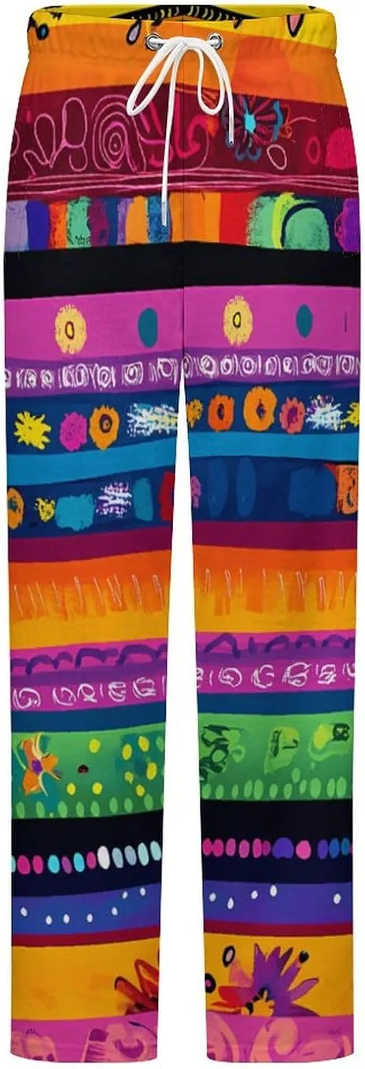 Colorful Stripe Women's Pajama Pants Fleece Warm Pj Bottoms Sleepwear Lounge Pants Loungewear