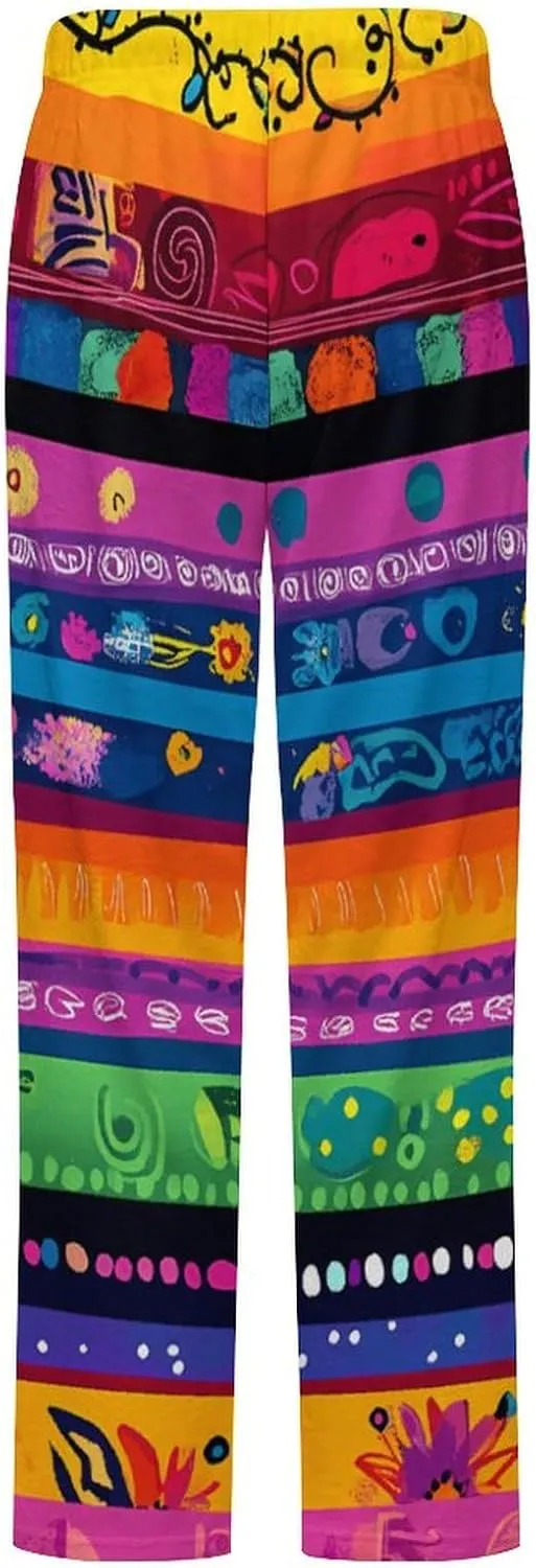 Colorful Stripe Women's Pajama Pants Fleece Warm Pj Bottoms Sleepwear Lounge Pants Loungewear