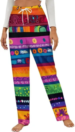 Colorful Stripe Women's Pajama Pants Fleece Warm Pj Bottoms Sleepwear Lounge Pants Loungewear