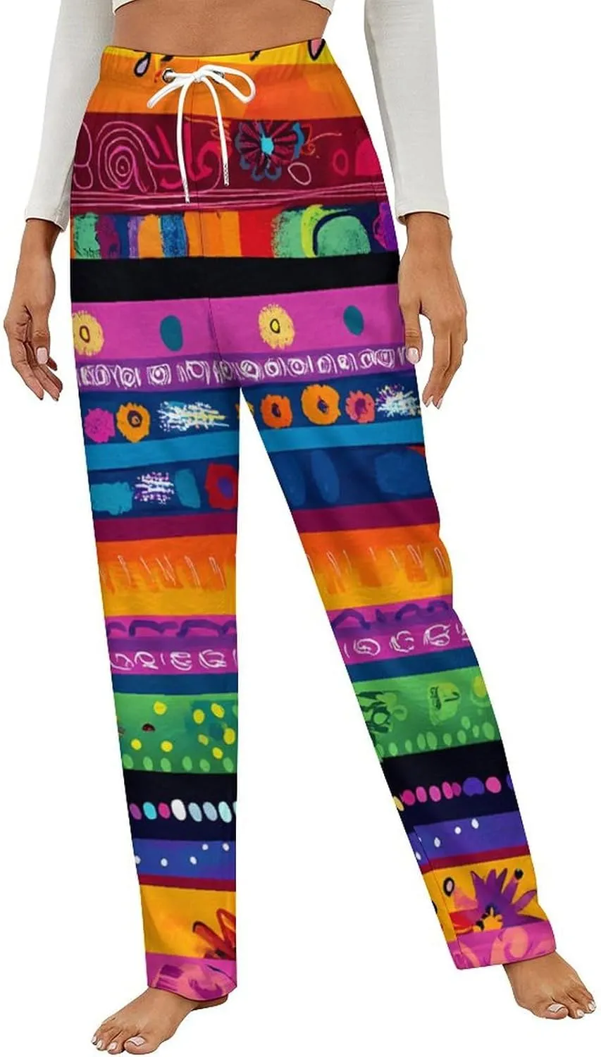 Colorful Stripe Women's Pajama Pants Fleece Warm Pj Bottoms Sleepwear Lounge Pants Loungewear