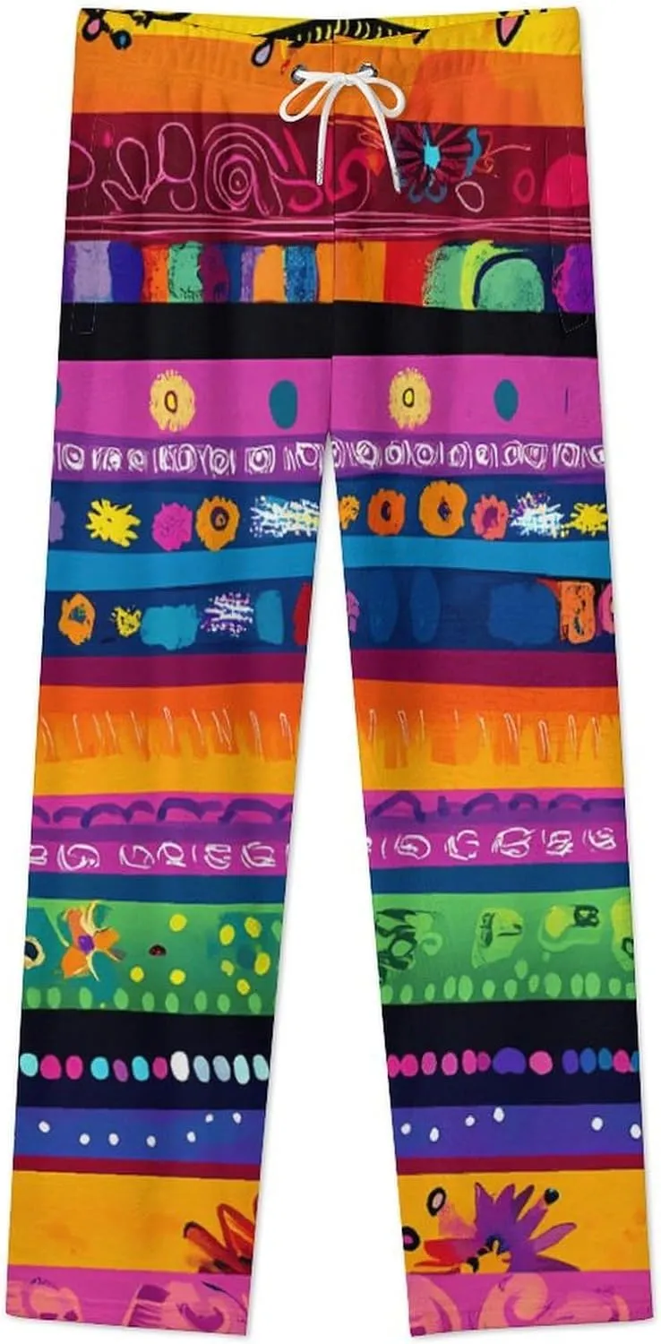 Colorful Stripe Women's Pajama Pants Fleece Warm Pj Bottoms Sleepwear Lounge Pants Loungewear