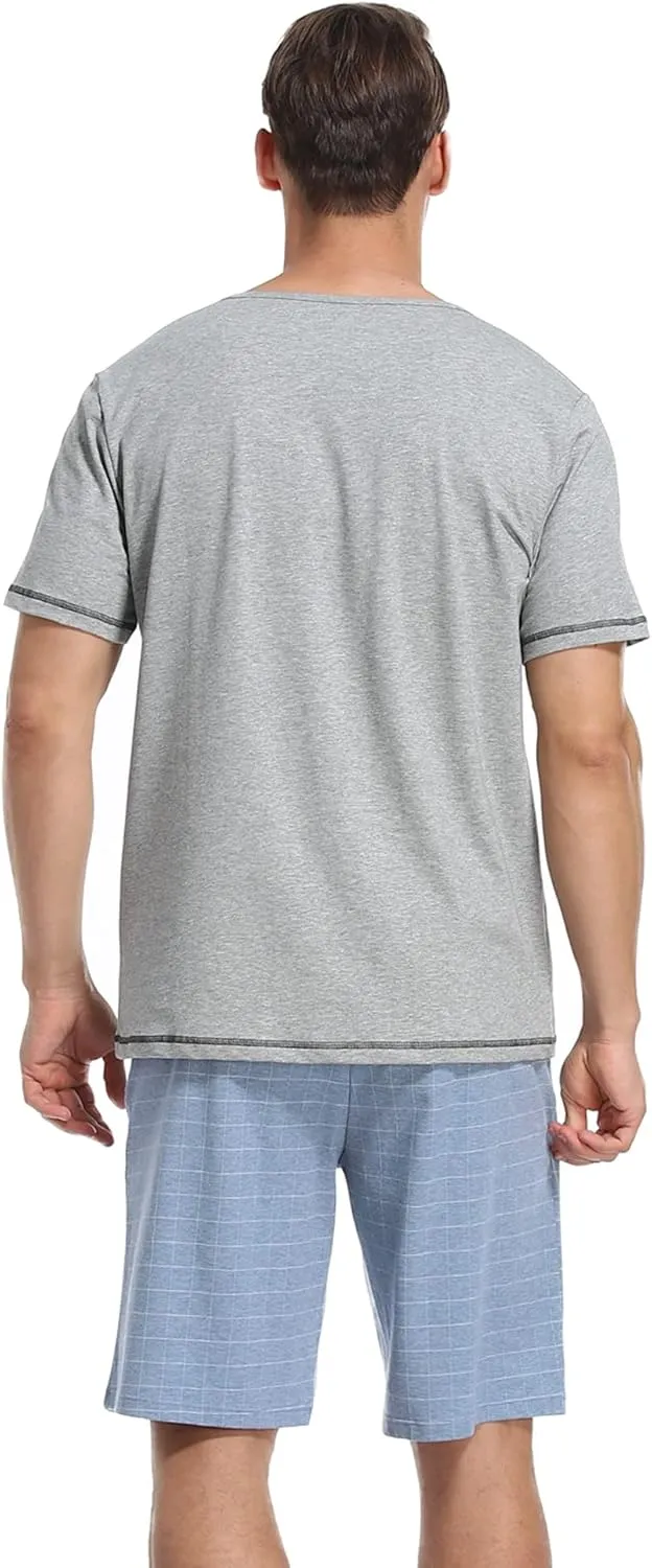 COLORFULLEAF Men's Cotton Short Sleeve Pajama Sets Button Down Notched Collar Sleepwear Soft Lounge Pjs with Pockets