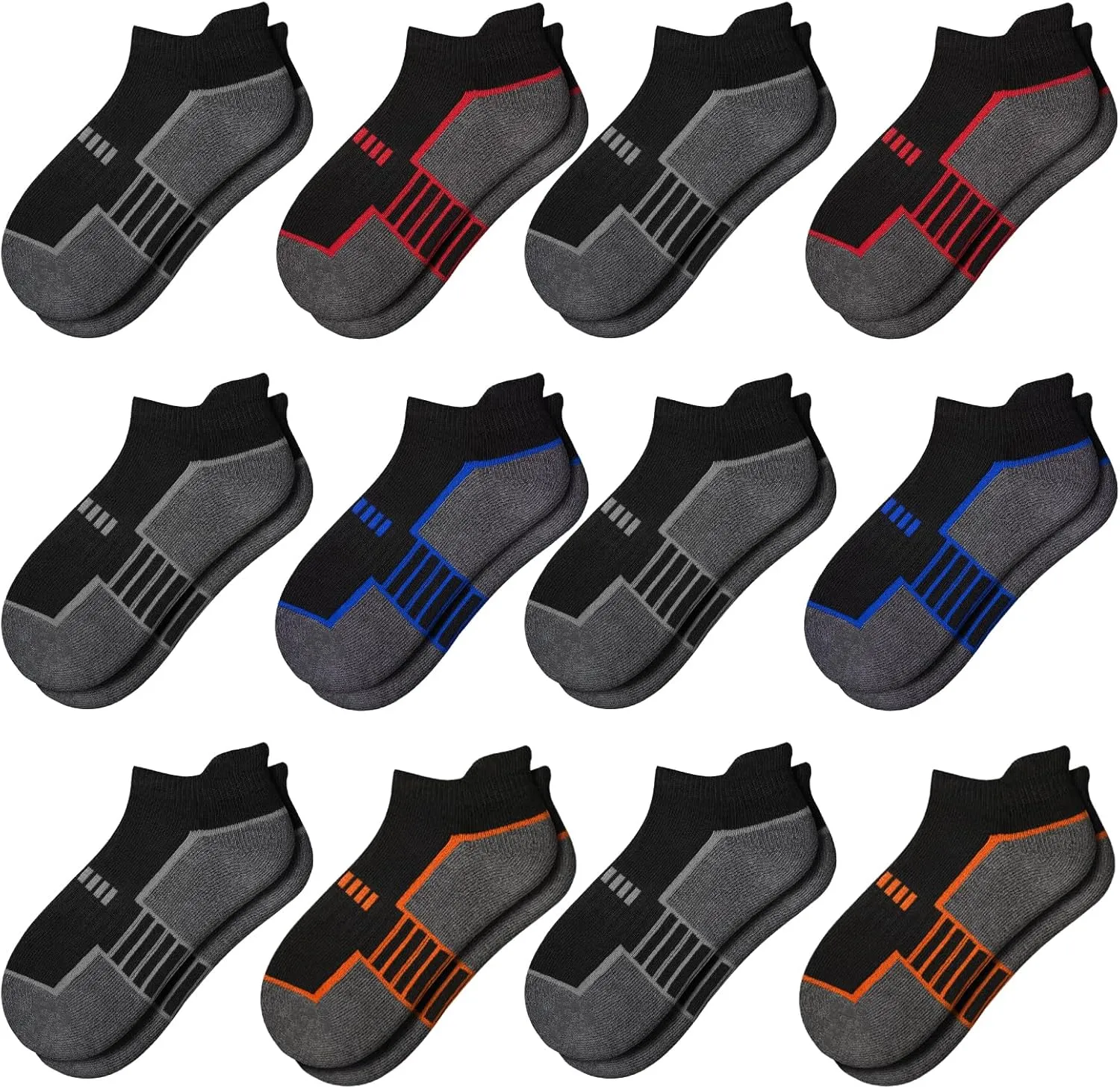Comfoex 12 Pairs Boys Socks - Ankle Low Cut Athletic Half Cushioned Short Socks For Kids 4-6, 6-8, 8-10 Years Old