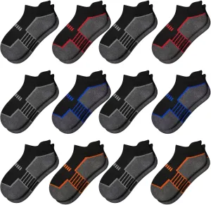 Comfoex 12 Pairs Boys Socks - Ankle Low Cut Athletic Half Cushioned Short Socks For Kids 4-6, 6-8, 8-10 Years Old