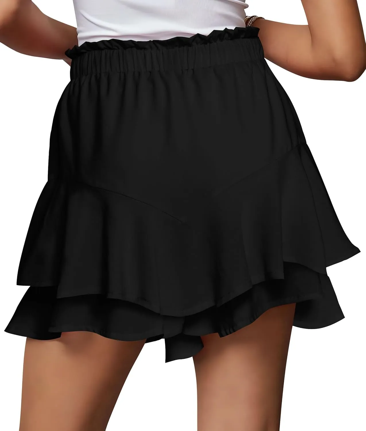 Cosonsen Women Casual Summer Shorts Ruffle Tiered Flowy Skorts Boho High Waist Mini Skirt