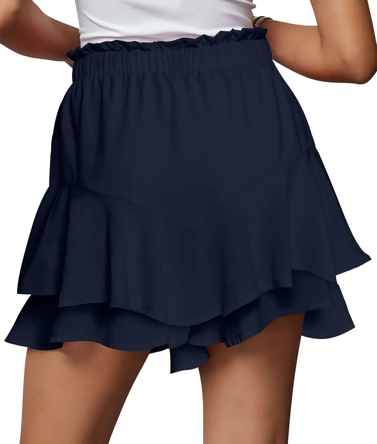 Cosonsen Women Casual Summer Shorts Ruffle Tiered Flowy Skorts Boho High Waist Mini Skirt