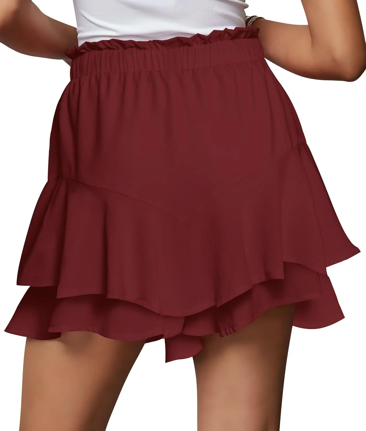 Cosonsen Women Casual Summer Shorts Ruffle Tiered Flowy Skorts Boho High Waist Mini Skirt