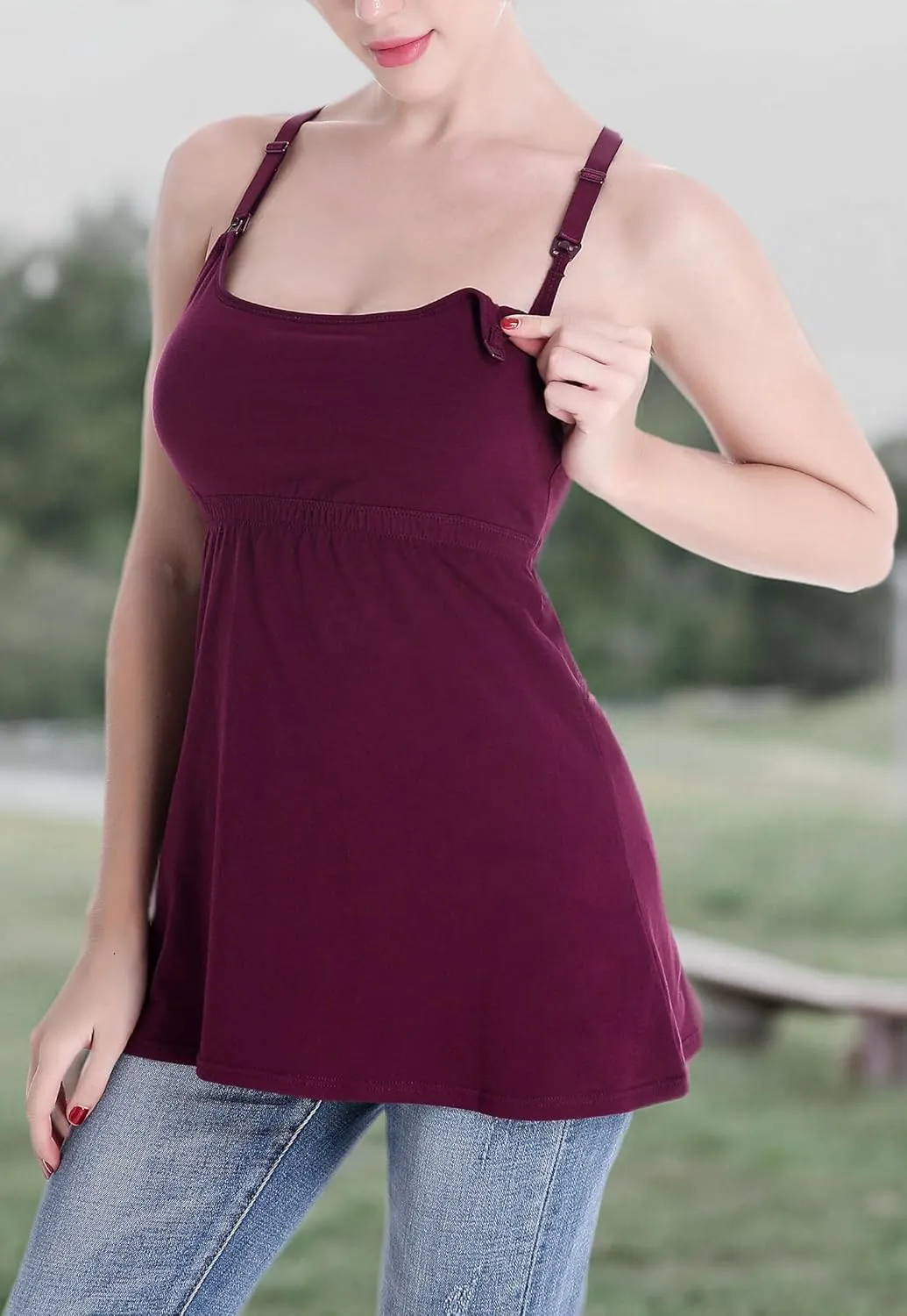 Cotton Maternity Nursing Tank Tops with Bralette Breastfeeding Shirts Pregnancy Clothes