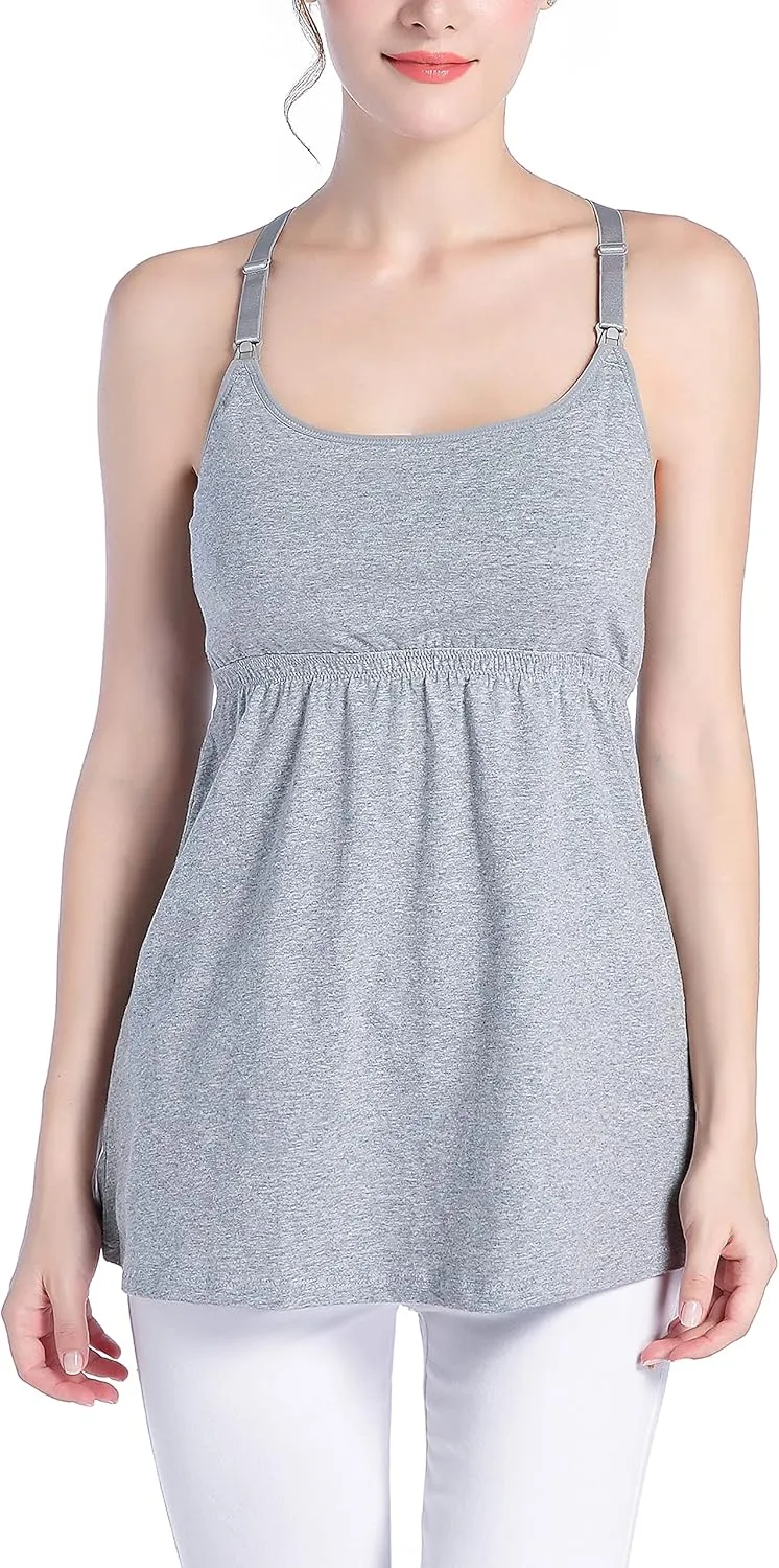 Cotton Maternity Nursing Tank Tops with Bralette Breastfeeding Shirts Pregnancy Clothes