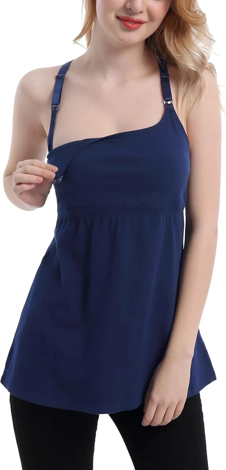 Cotton Maternity Nursing Tank Tops with Bralette Breastfeeding Shirts Pregnancy Clothes