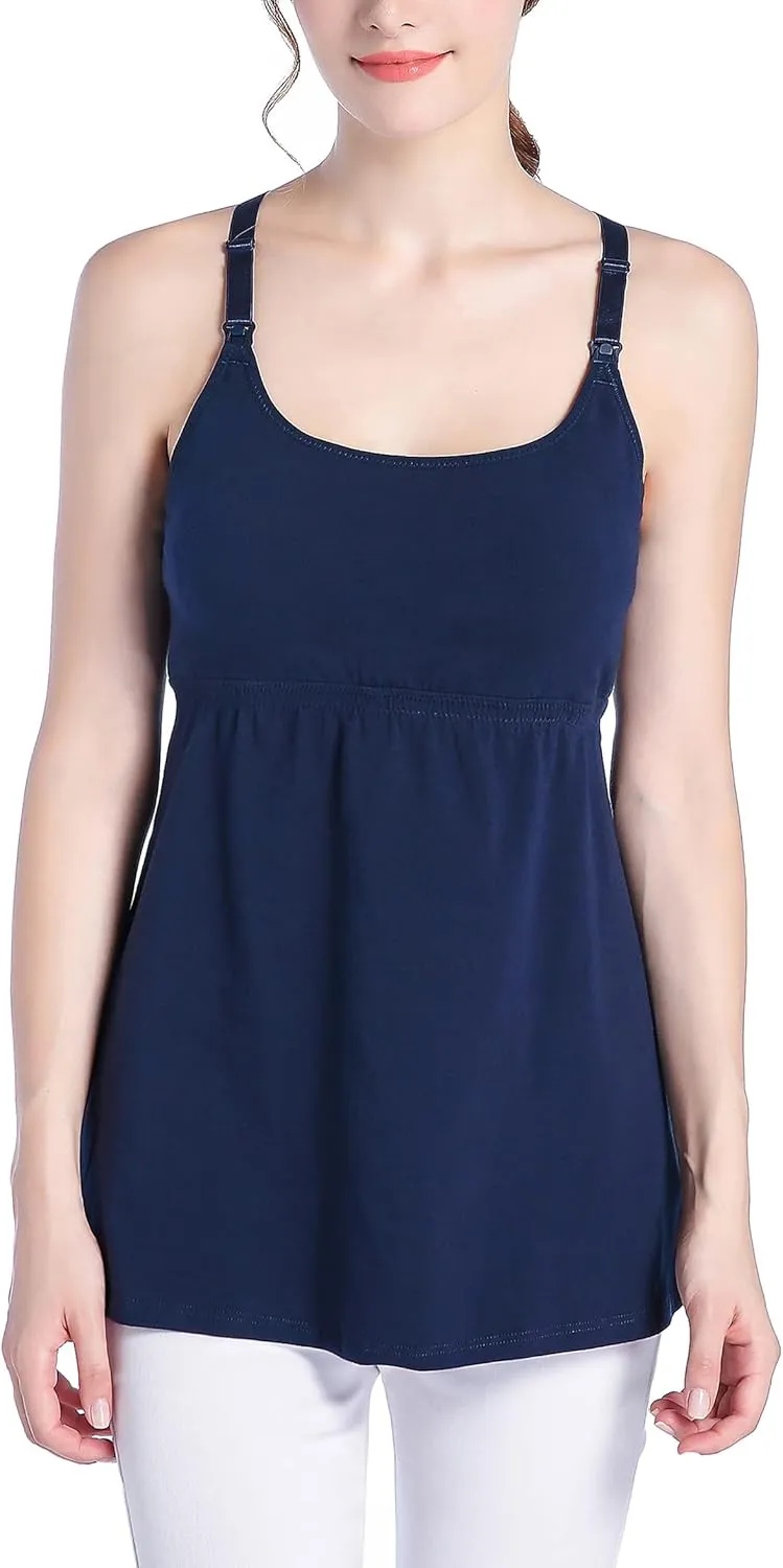 Cotton Maternity Nursing Tank Tops with Bralette Breastfeeding Shirts Pregnancy Clothes