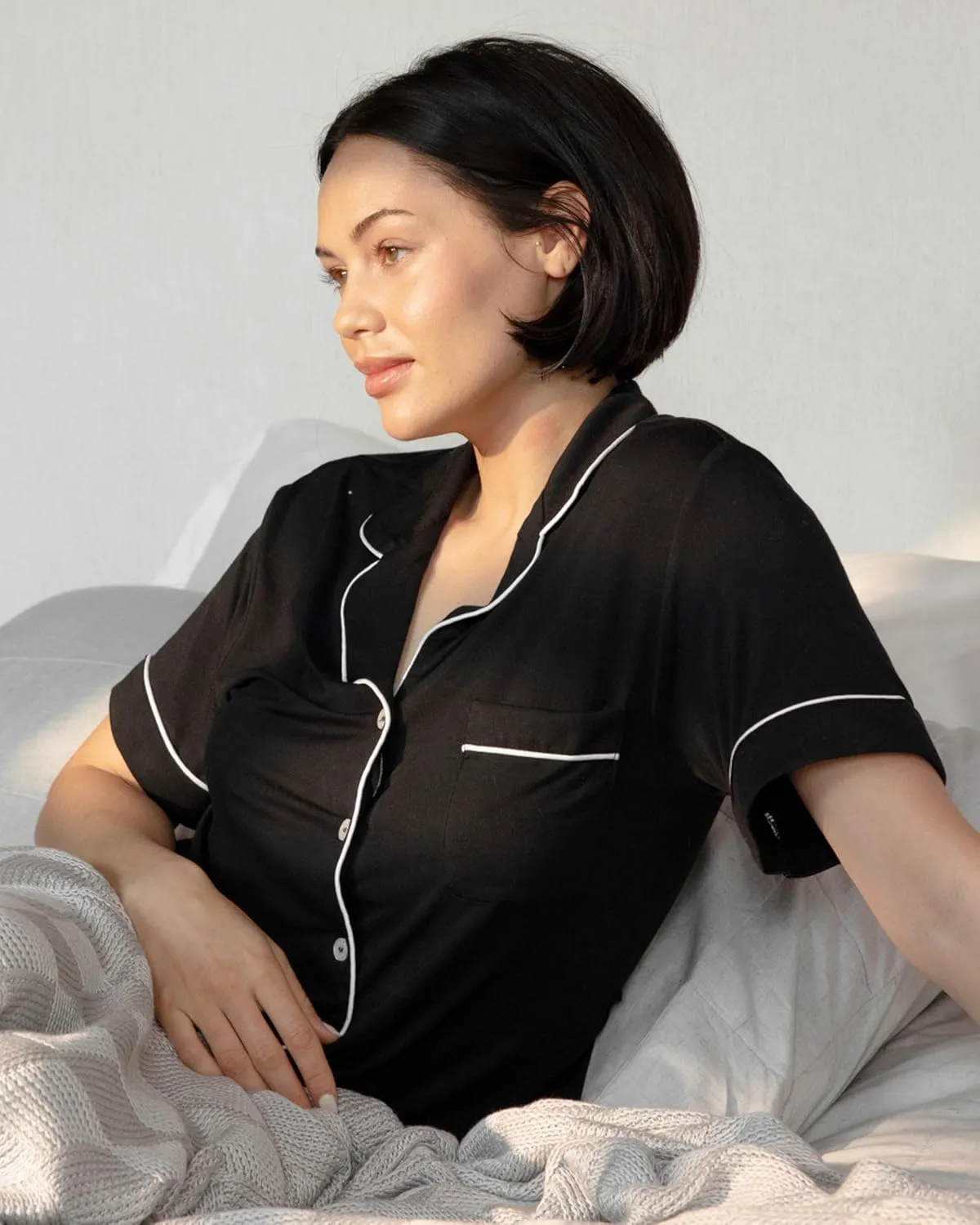 Cozy Earth 100% Viscose From Bamboo Short Sleeve Pajama Set For Women - Button-Up Sleepwear