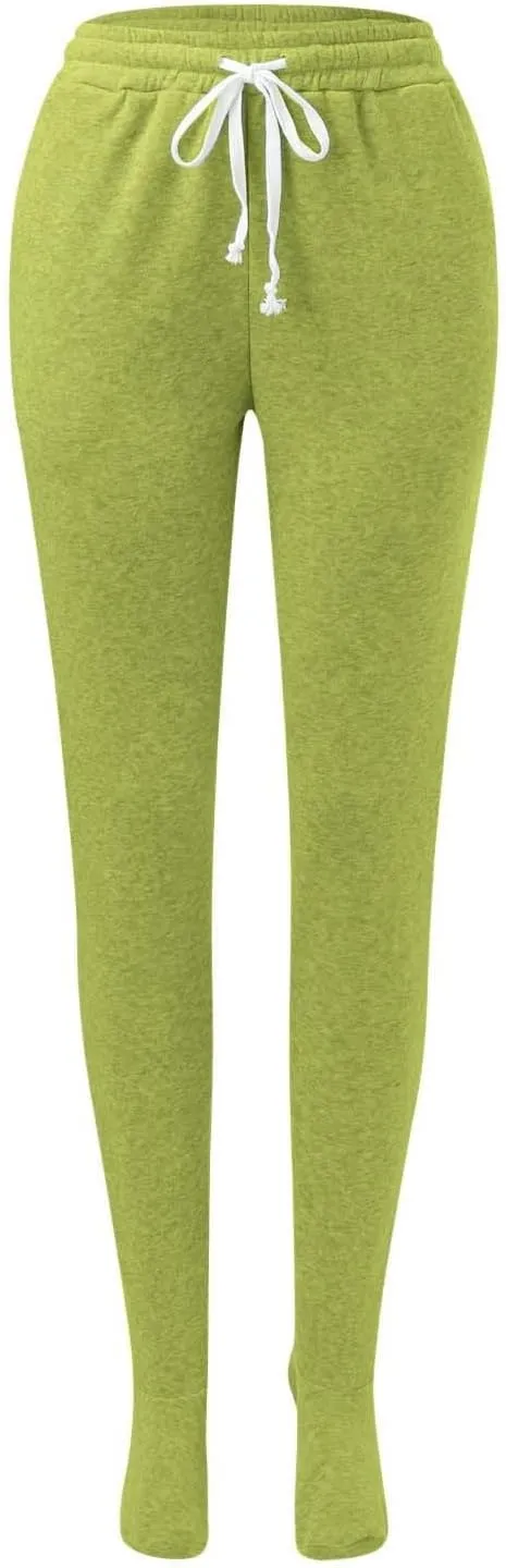 CRNTCEM Fleece Footed Pajamas for Women Adult Footed Sweatpants with Sherpa Fleece Lined Feet Winter Soft Warm Jogger Pants