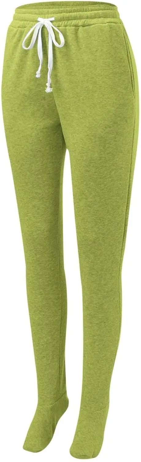 CRNTCEM Fleece Footed Pajamas for Women Adult Footed Sweatpants with Sherpa Fleece Lined Feet Winter Soft Warm Jogger Pants