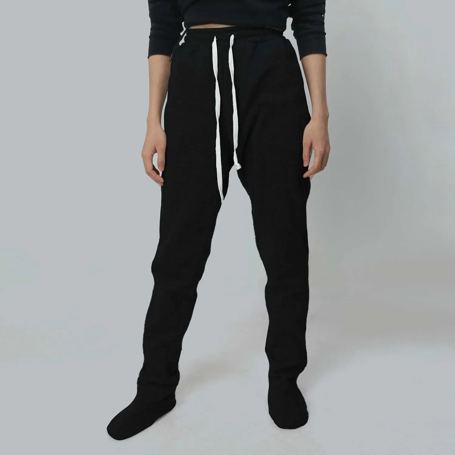 CRNTCEM Fleece Footed Pajamas for Women Adult Footed Sweatpants with Sherpa Fleece Lined Feet Winter Soft Warm Jogger Pants