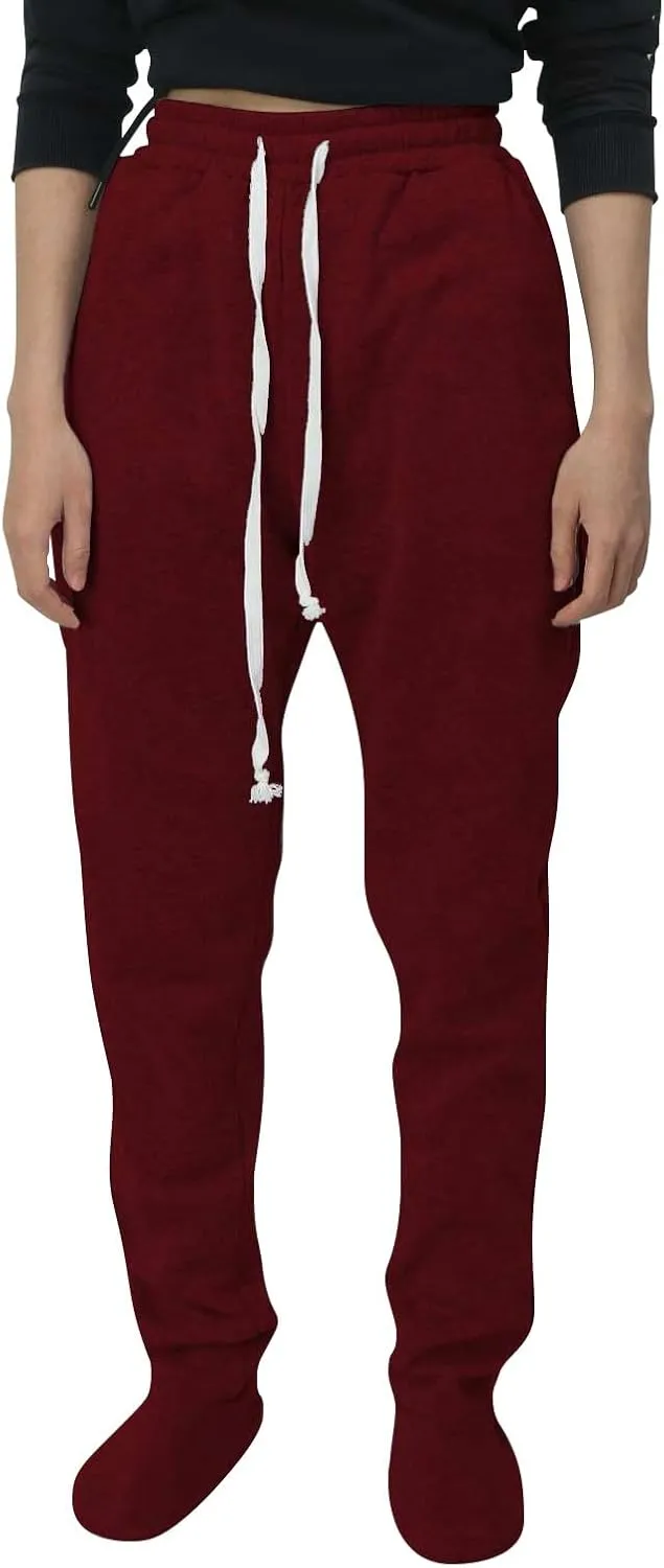 CRNTCEM Fleece Footed Pajamas for Women Adult Footed Sweatpants with Sherpa Fleece Lined Feet Winter Soft Warm Jogger Pants