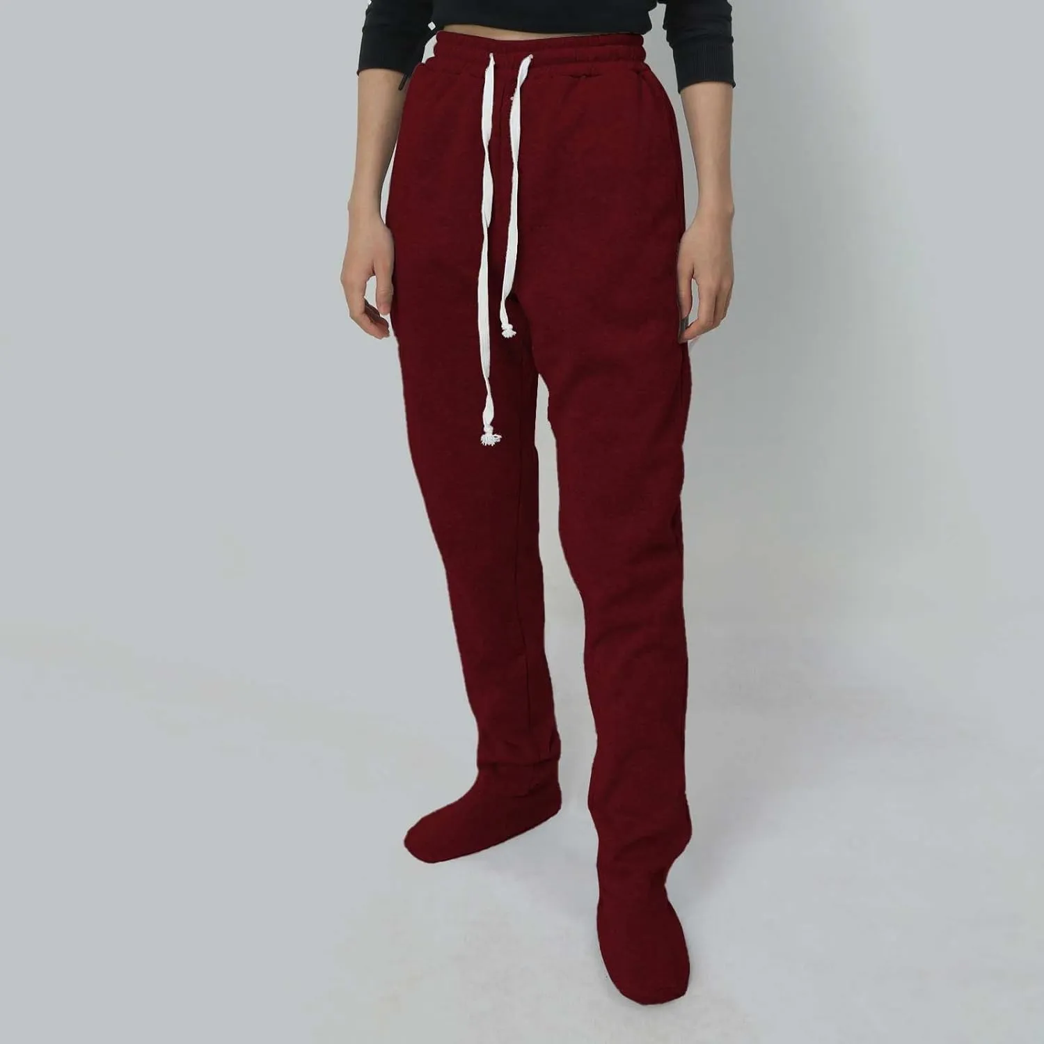 CRNTCEM Fleece Footed Pajamas for Women Adult Footed Sweatpants with Sherpa Fleece Lined Feet Winter Soft Warm Jogger Pants