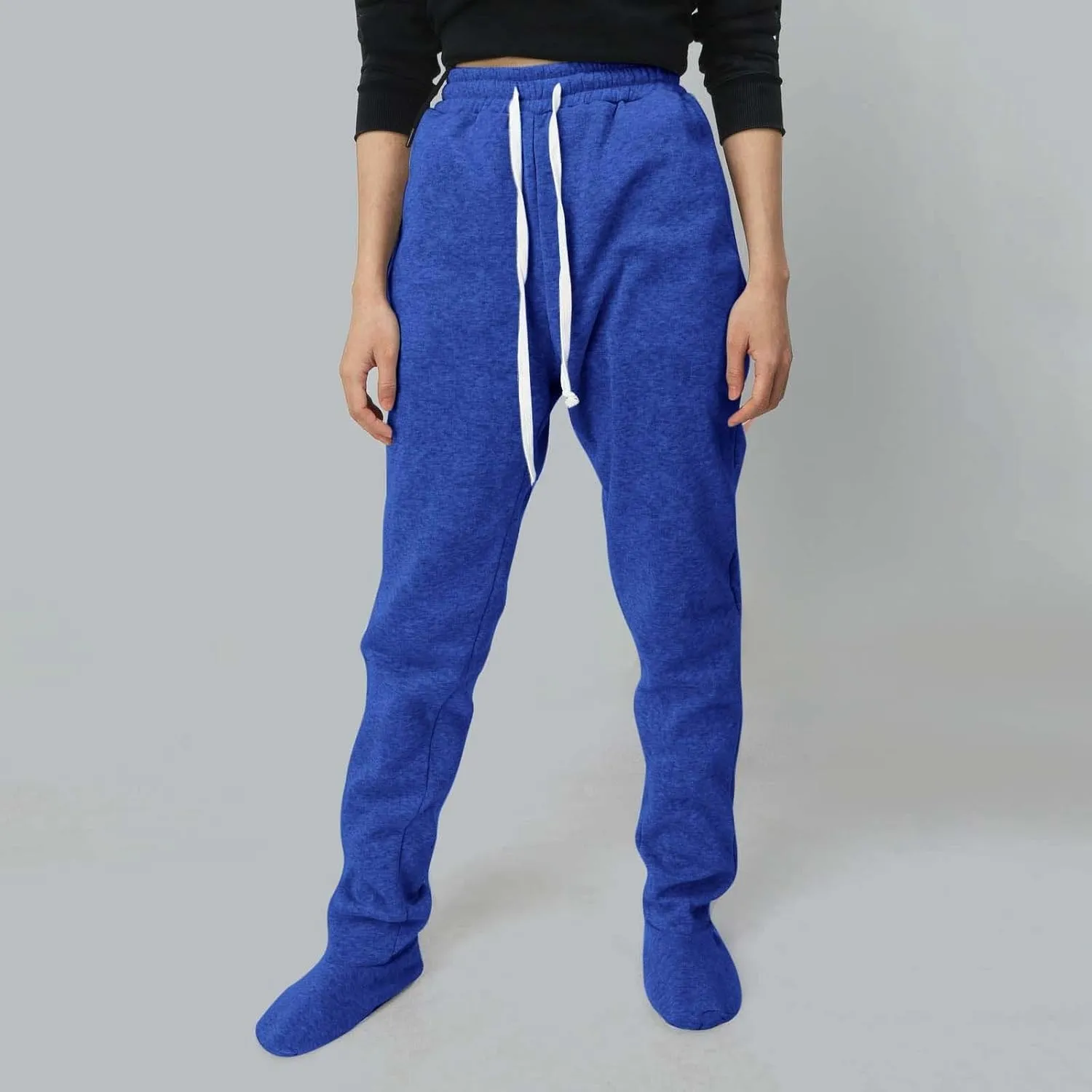 CRNTCEM Fleece Footed Pajamas for Women Adult Footed Sweatpants with Sherpa Fleece Lined Feet Winter Soft Warm Jogger Pants