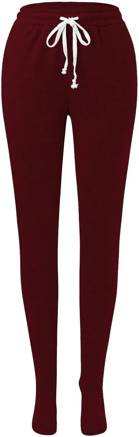 CRNTCEM Fleece Footed Pajamas for Women Adult Footed Sweatpants with Sherpa Fleece Lined Feet Winter Soft Warm Jogger Pants